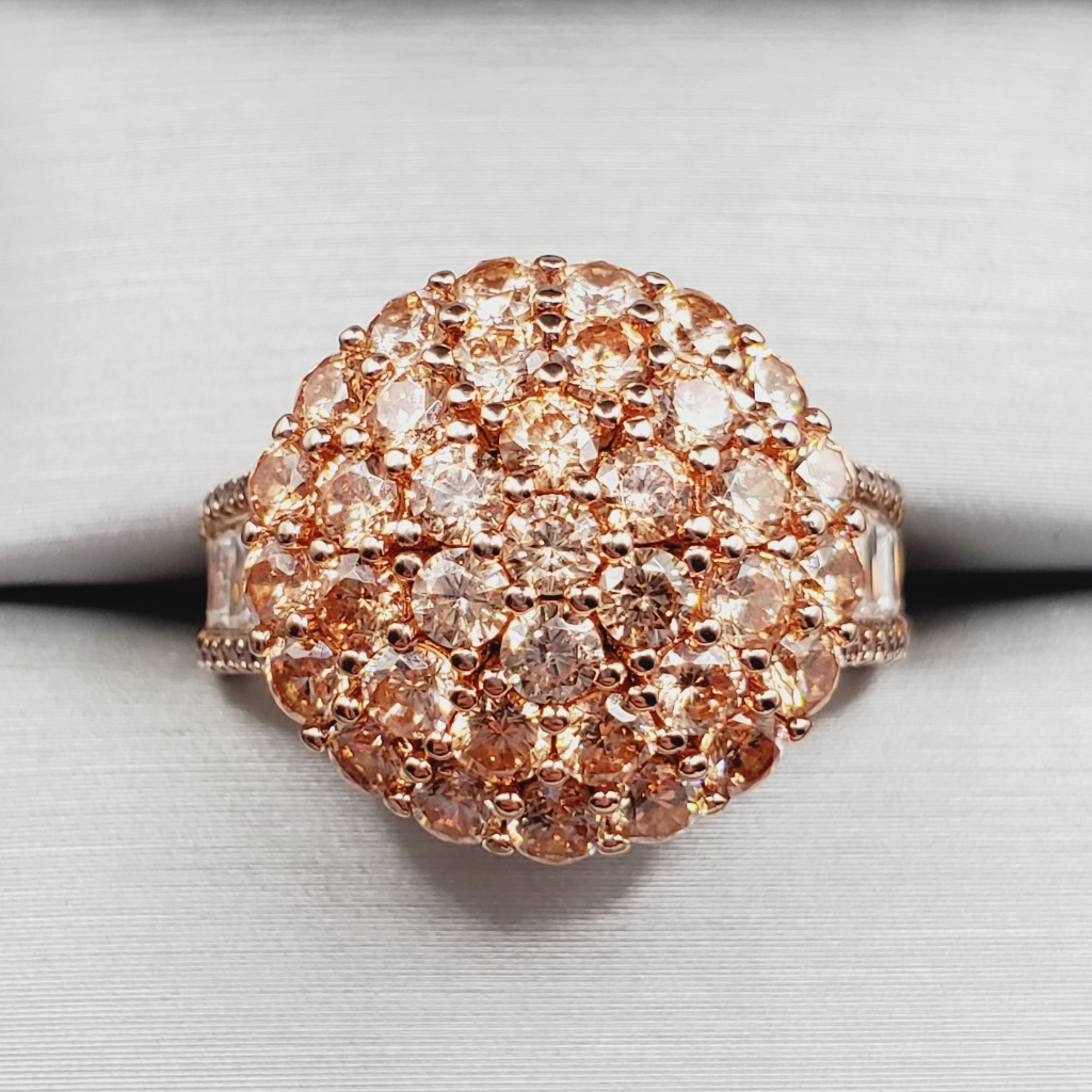 Champagne  Chocolate  White Diamond Simulants 18k Rose Gold 925 Silver Ring